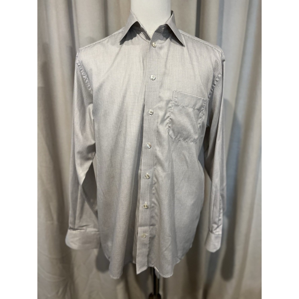 Eton‎ Men's Dress Shirt Size 16x41 Off White With Navy Blue And Gold